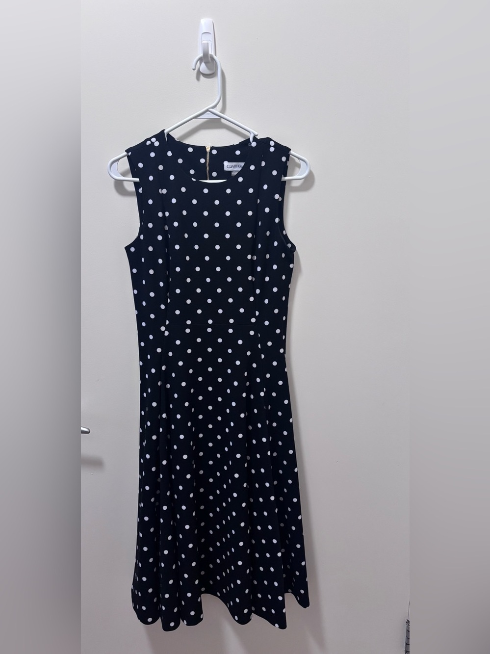 Calvin Klein Navy Blue Sleeveless Polka Dot Dress